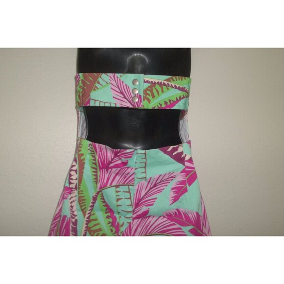 TIBI Strapless Cotton/Spandex Lining Dress Size 4 Pink Green Aqua Tropical Tree - Picture 4 of 5